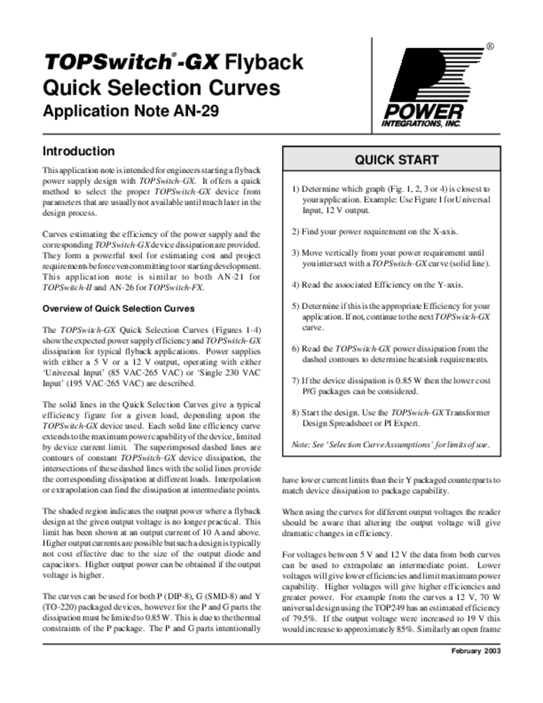 An 29 Topswitch Gx Flyback Quick Selection Curves Power Integrations Inc