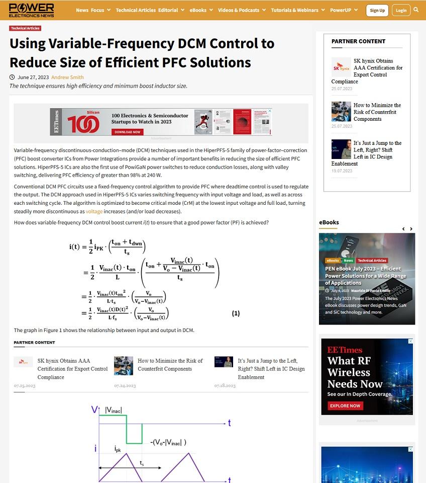 Article - EE Times - Using Variable-Frequency DCM Control to Reduce Size of Efficient PFC Solutions